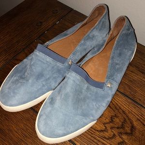 FRYE blue suede flat/loafer with white rubber sole